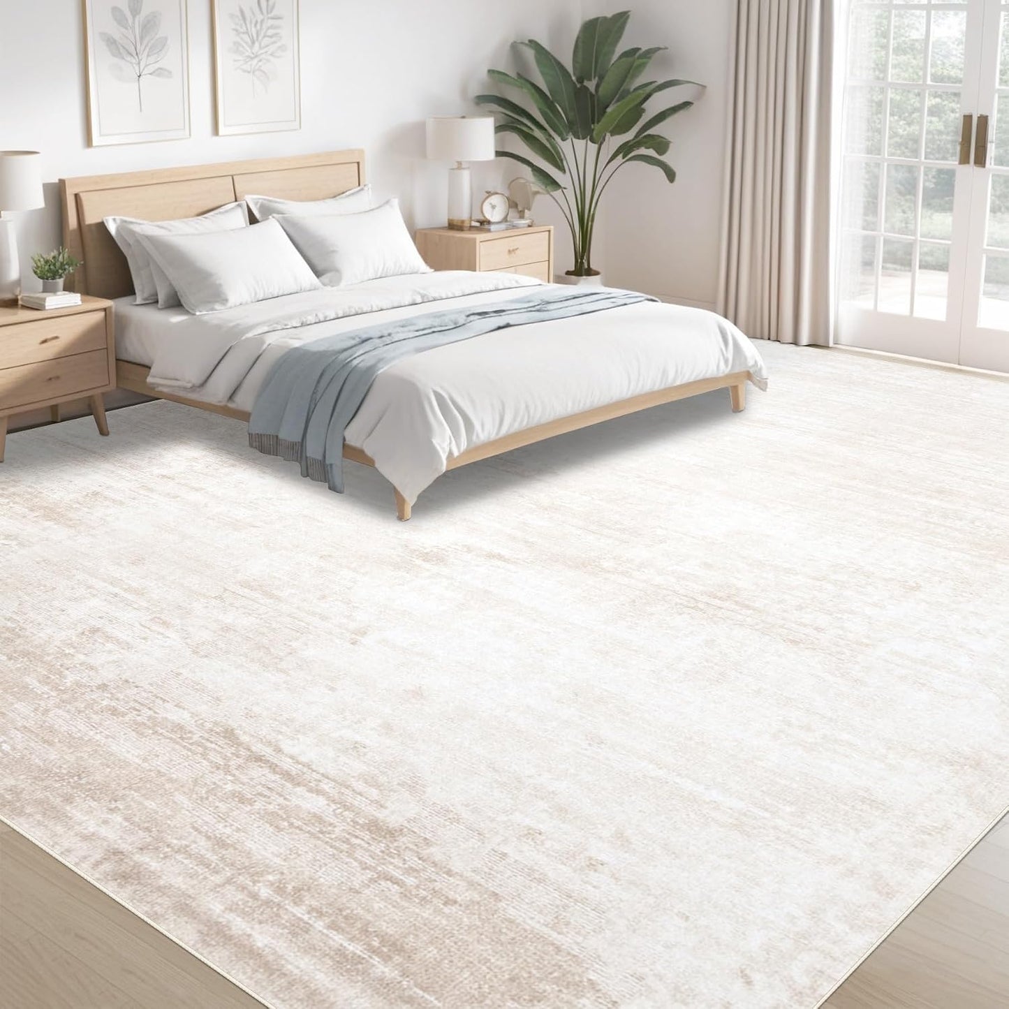 Alfombra 9x12pulg lavable antiderrap beige para dormitorio