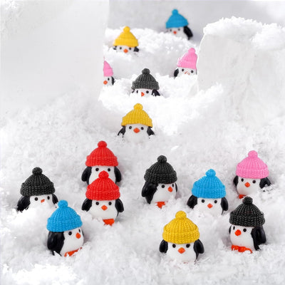 50 Pzas Figuras Pingüino Resina con Sombrero Decoración Fiesta