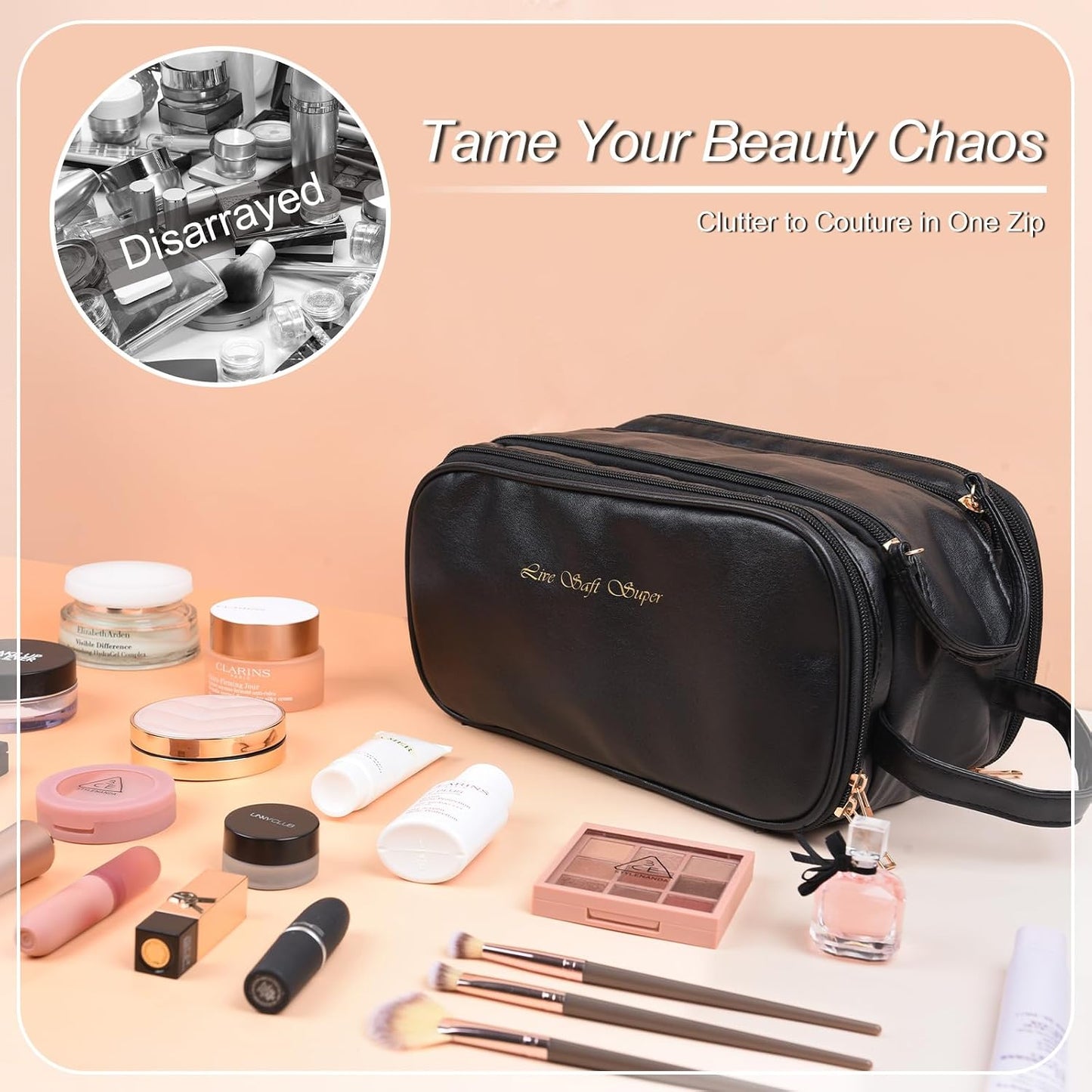 Neceser viaje mujer organizador cosméticos impermeable negro