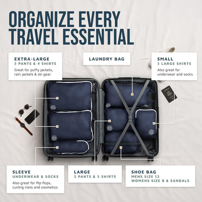 Cubos organiz. equipaje viaje azul marino