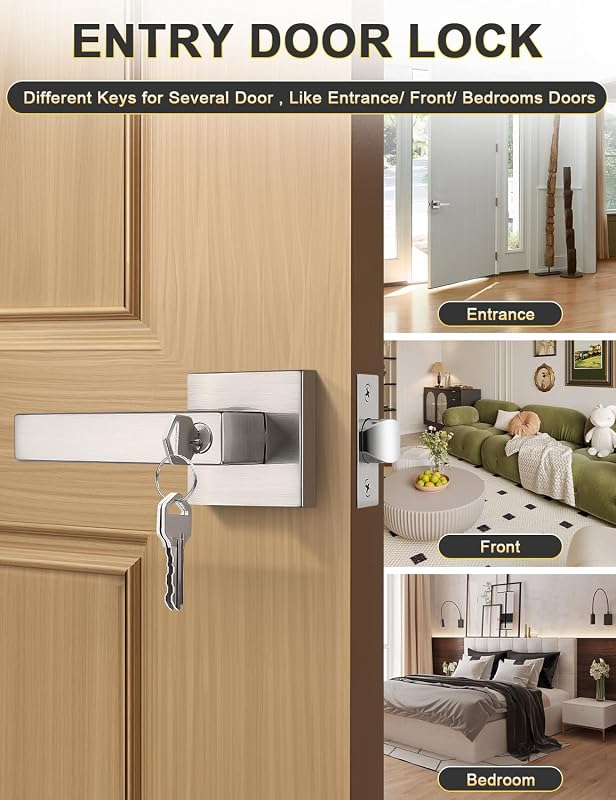 2 Manijas Puerta Níquel Cepillado Exteriores Interiores