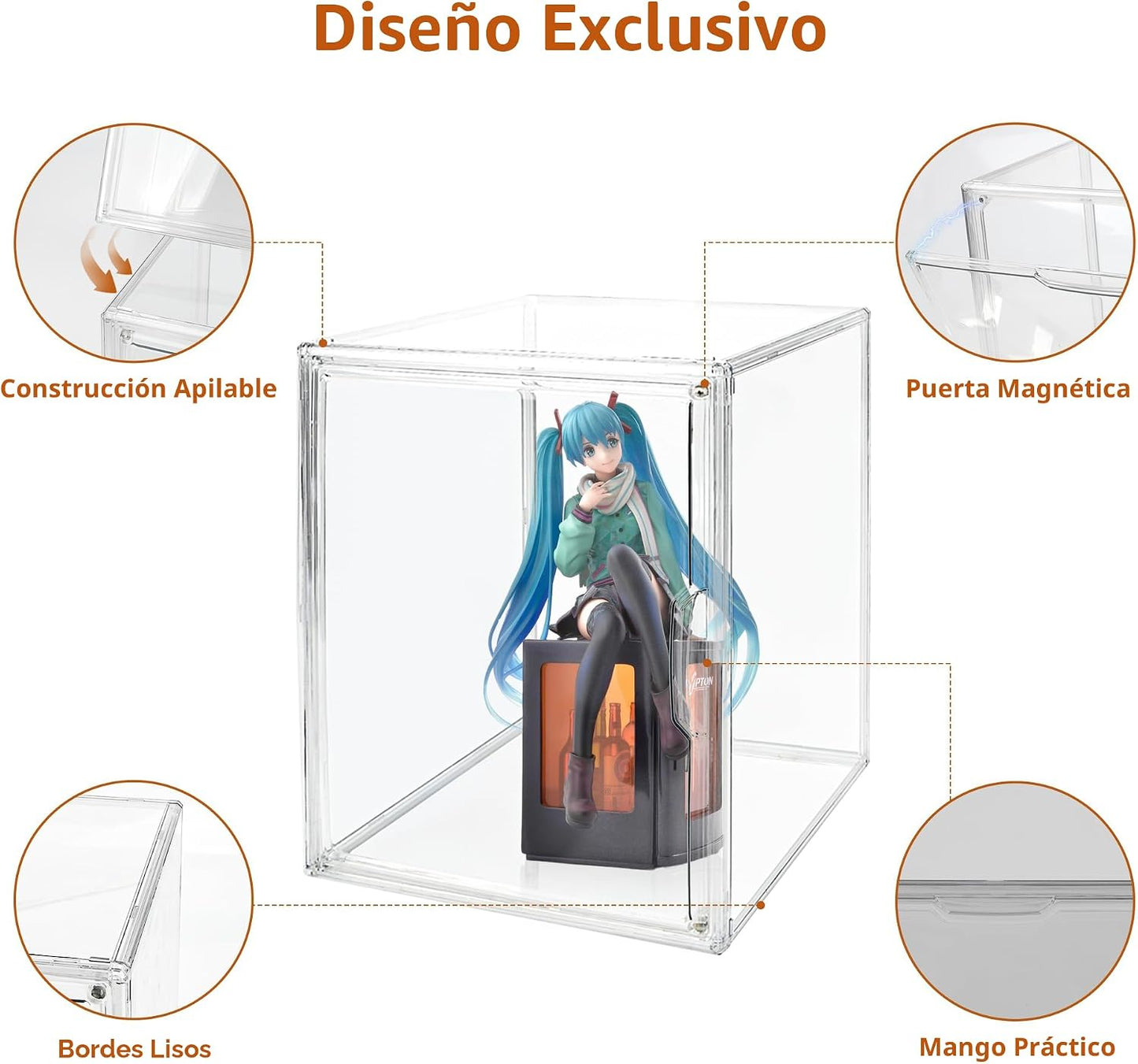 Vitrina acrílico transparente con tapa magnética para libros