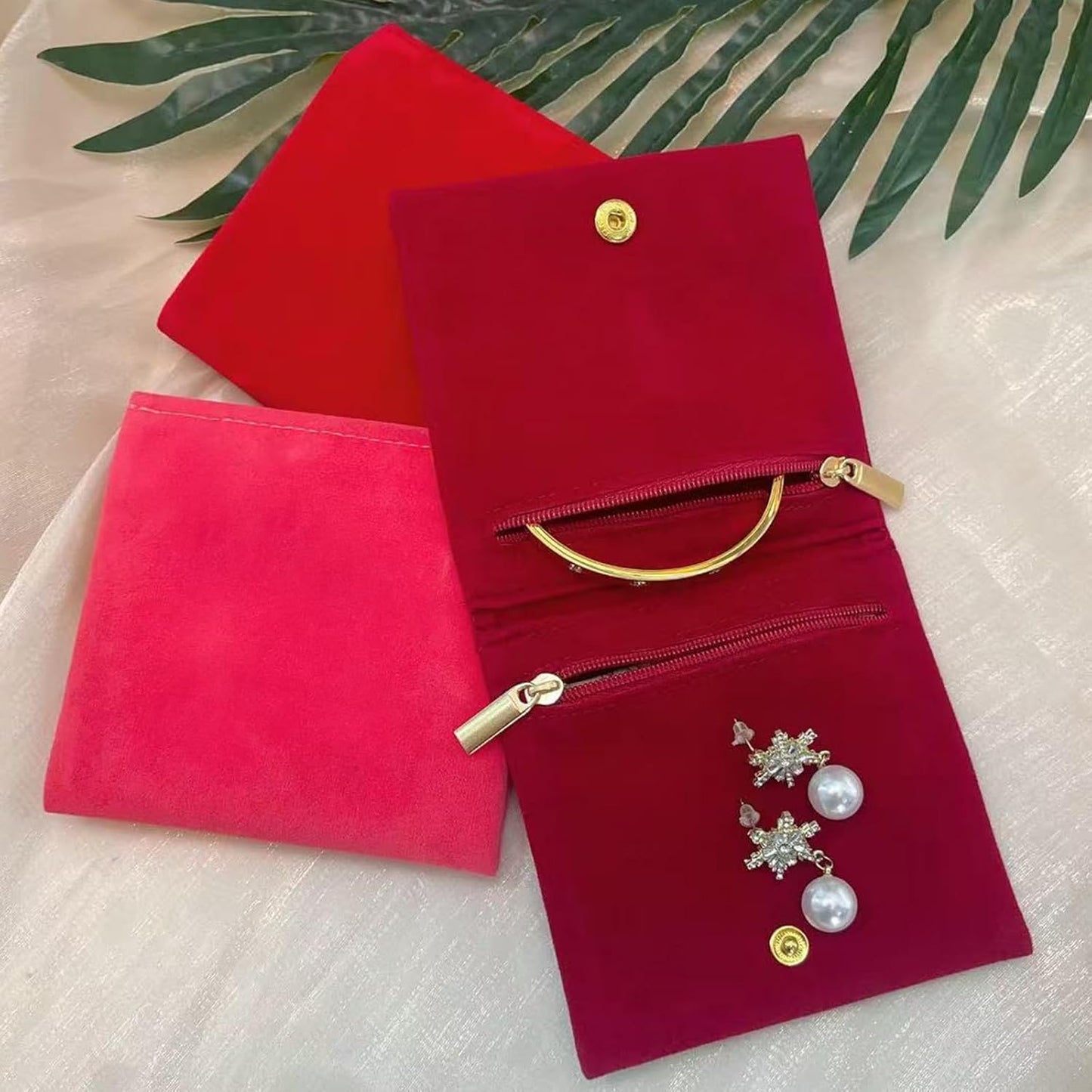 3 bolsas terciopelo rojo 4x4" con cremallera para joyas