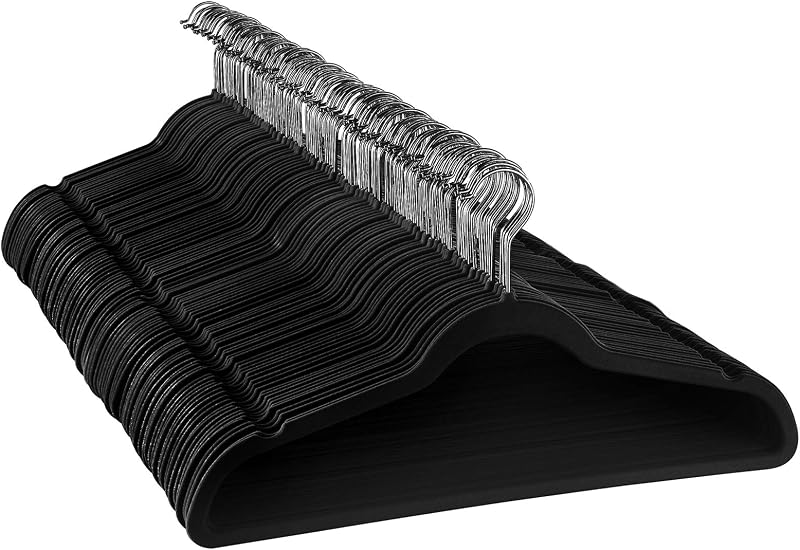 Set 100 perchas terciopelo fieltro negro ganchos inox