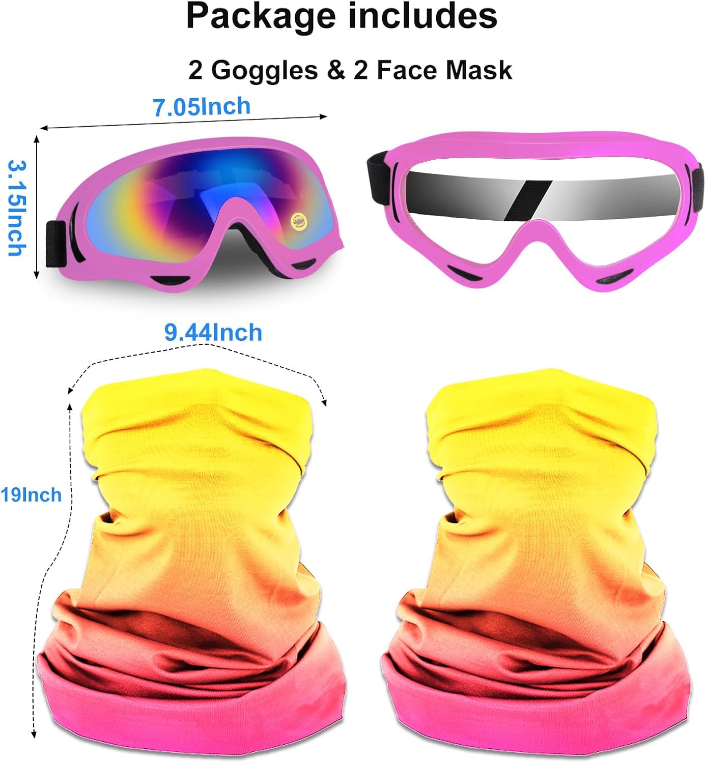 2 Gafas Motocross con 2 Bandanas Cuello Adultos y Niños