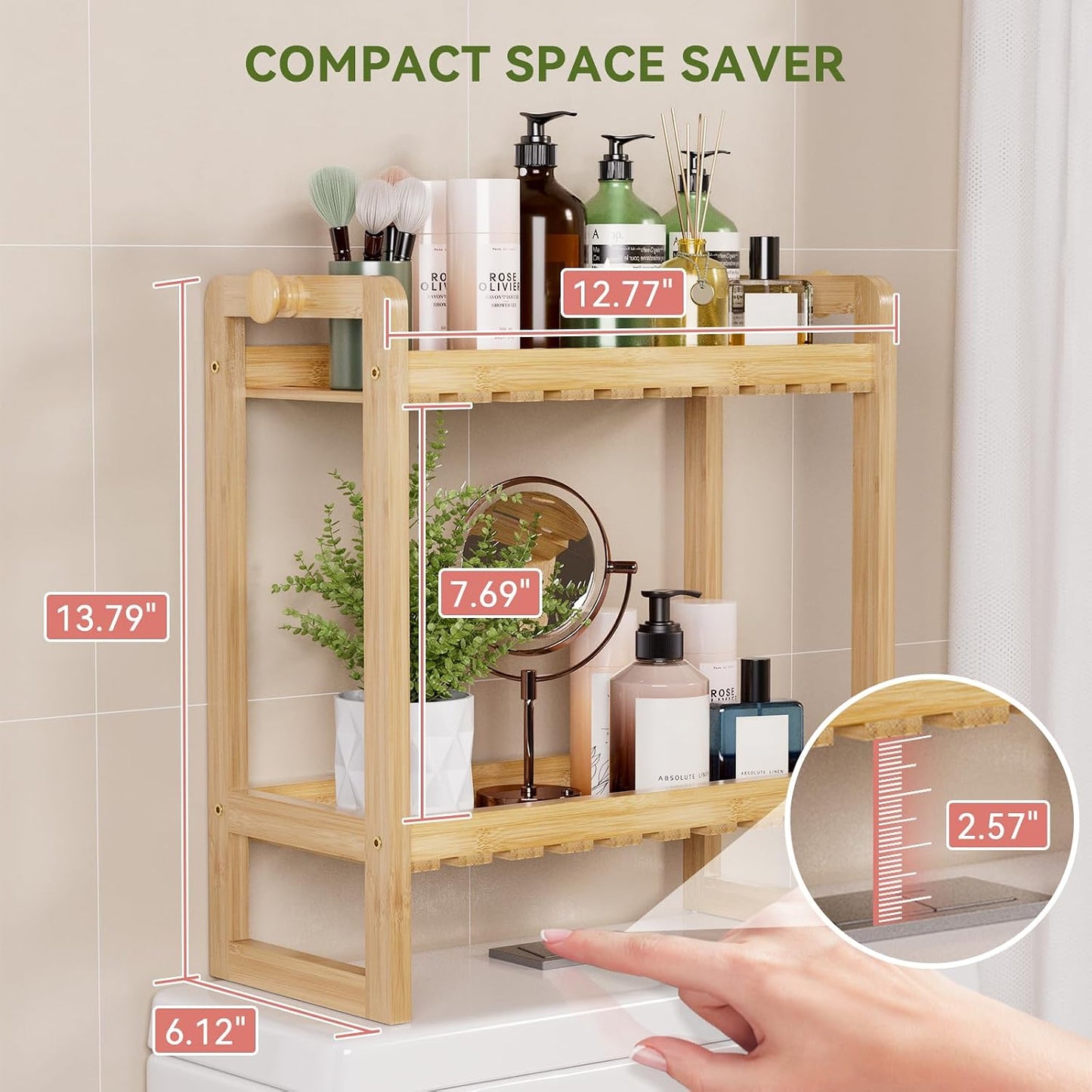 Estante bambú sobre inodoro 2 en 1 baño