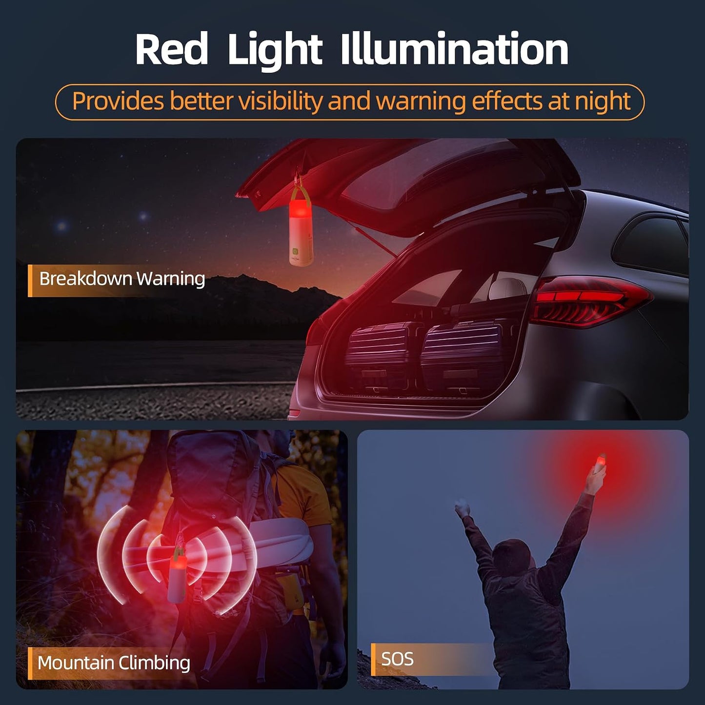 Linterna LED recargable 4 modos luz roja resistente agua