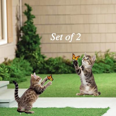 Estacas decorativas de metal con gatos para jardín