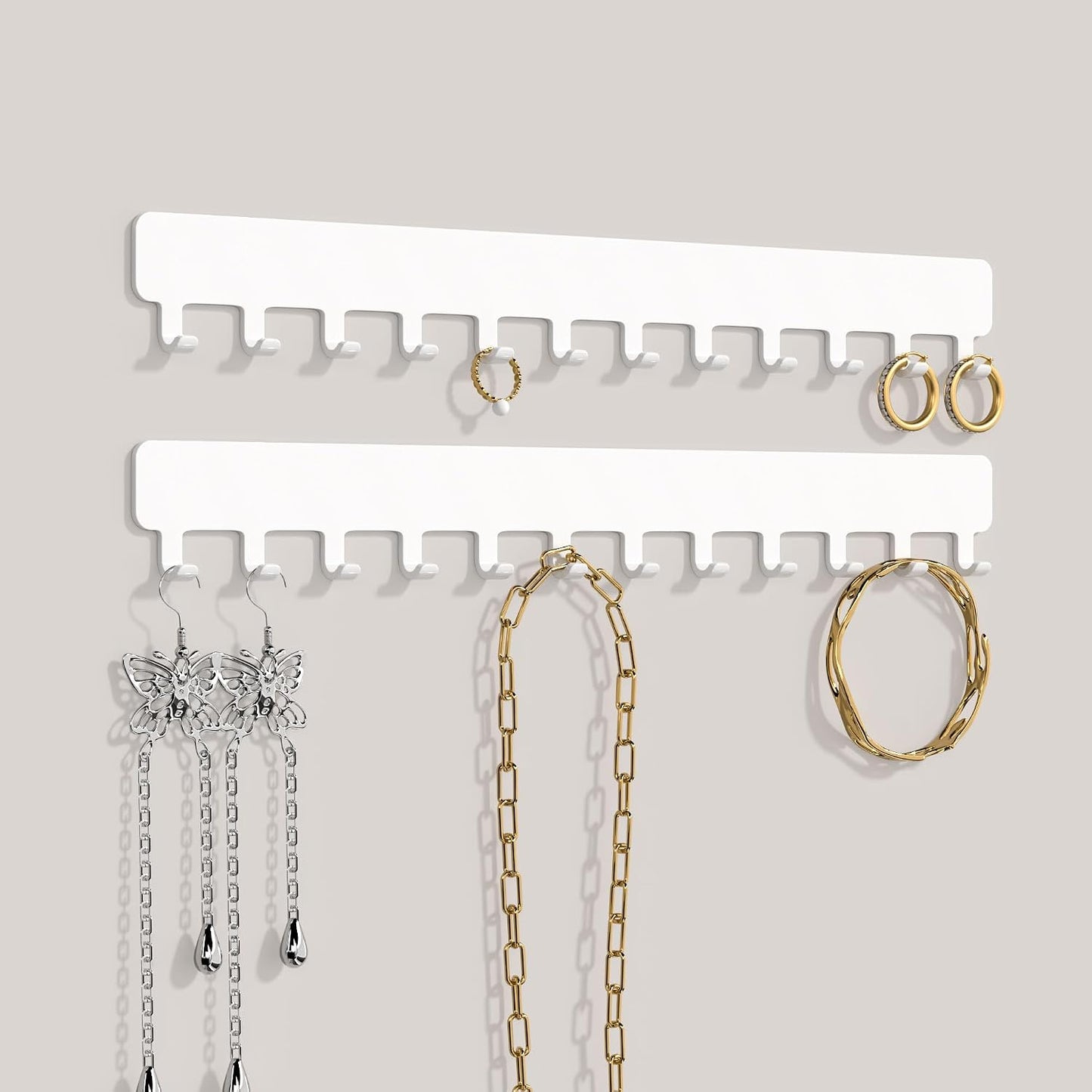 Soporte colgante joyas autoadhesivo pared set 2 blanco