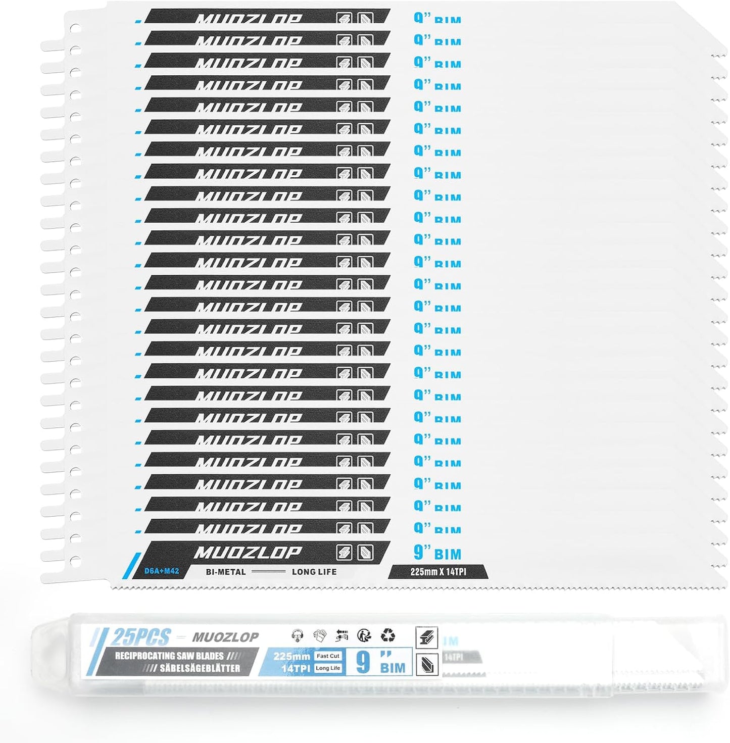 Set 25 Hojas Sierra Recíproca 9pulg 14TPI Metal con Estuche