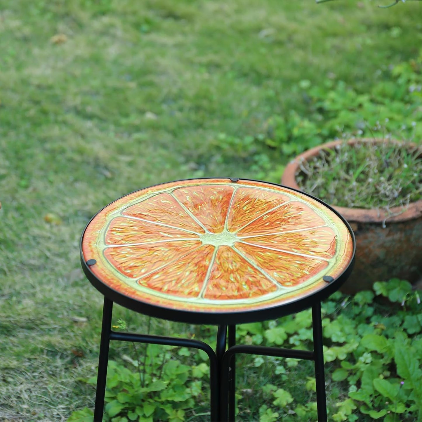 Mesa centro exterior de vidrio 12" color naranja