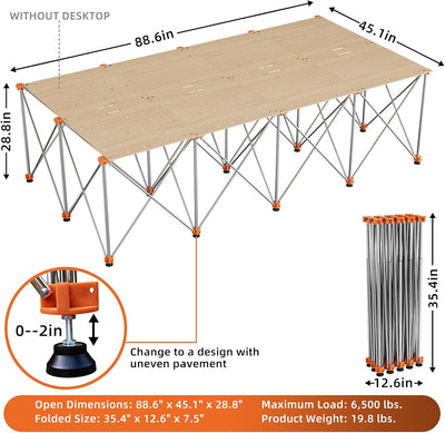Soporte trabajo plegable 8x4pies 6500lbs patas gruesas acero