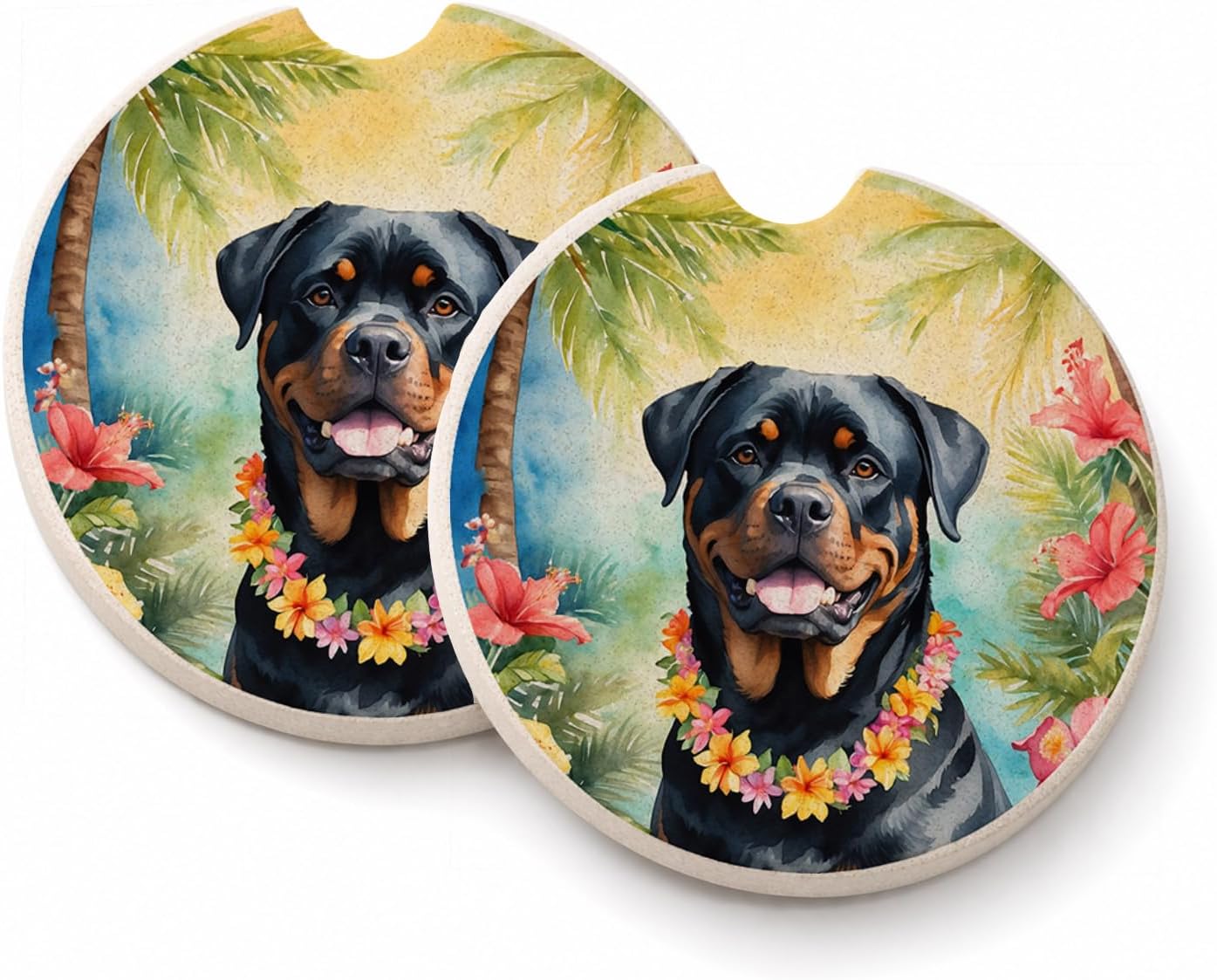 Set 2 portavasos Rottweiler Luau arenisca multicolor