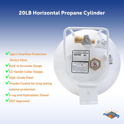 Cilindro propano horizontal 20lb acero para fogatas y barbacoas
