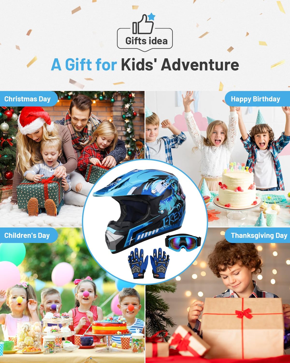 Casco dirt bike para niños 5-14 años con gafas y guantes