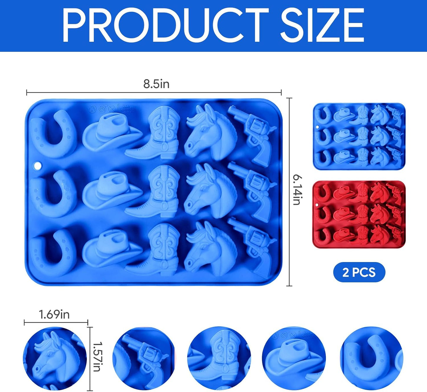 2 Moldes Silicona Vaquero Sombrero Botas Silla Montar Azul