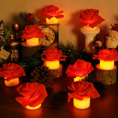 12 Velas LED con Flores Artificiales para Mesa Centrada Boda