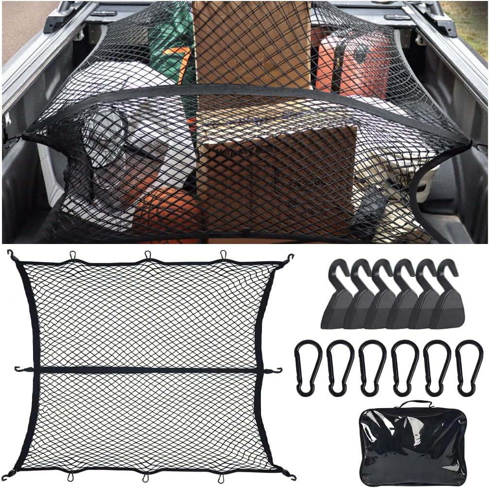 Red carga cama camioneta malla elástica 6 ganchos metal