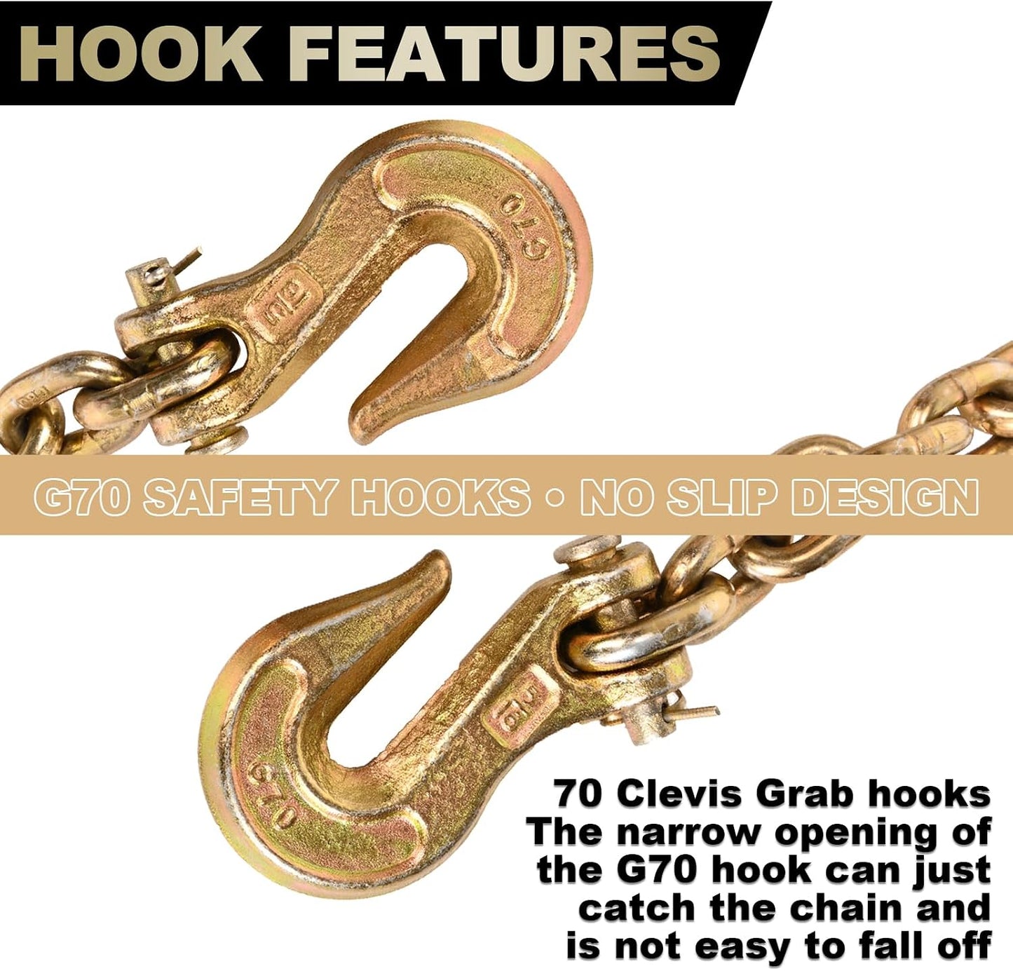 Cadena transporte 3/8" x10ft G70 con ganchos metal pack 2