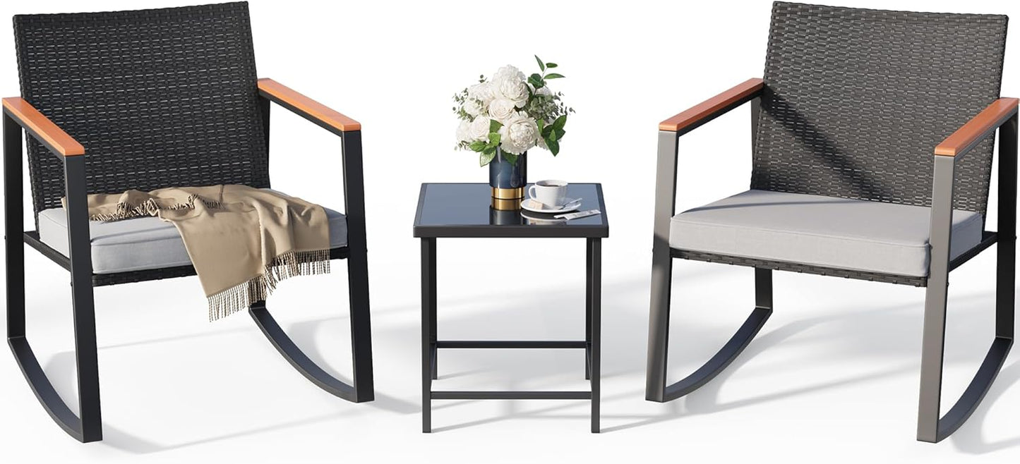 Set 3 Pzas Bistró Mecedor con Reposabrazos Mimbre Mesa