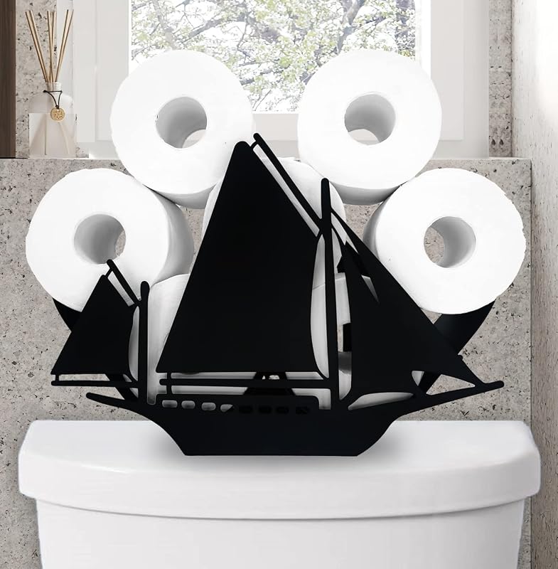 Soporte papel higiénico velero negro animales decorativo