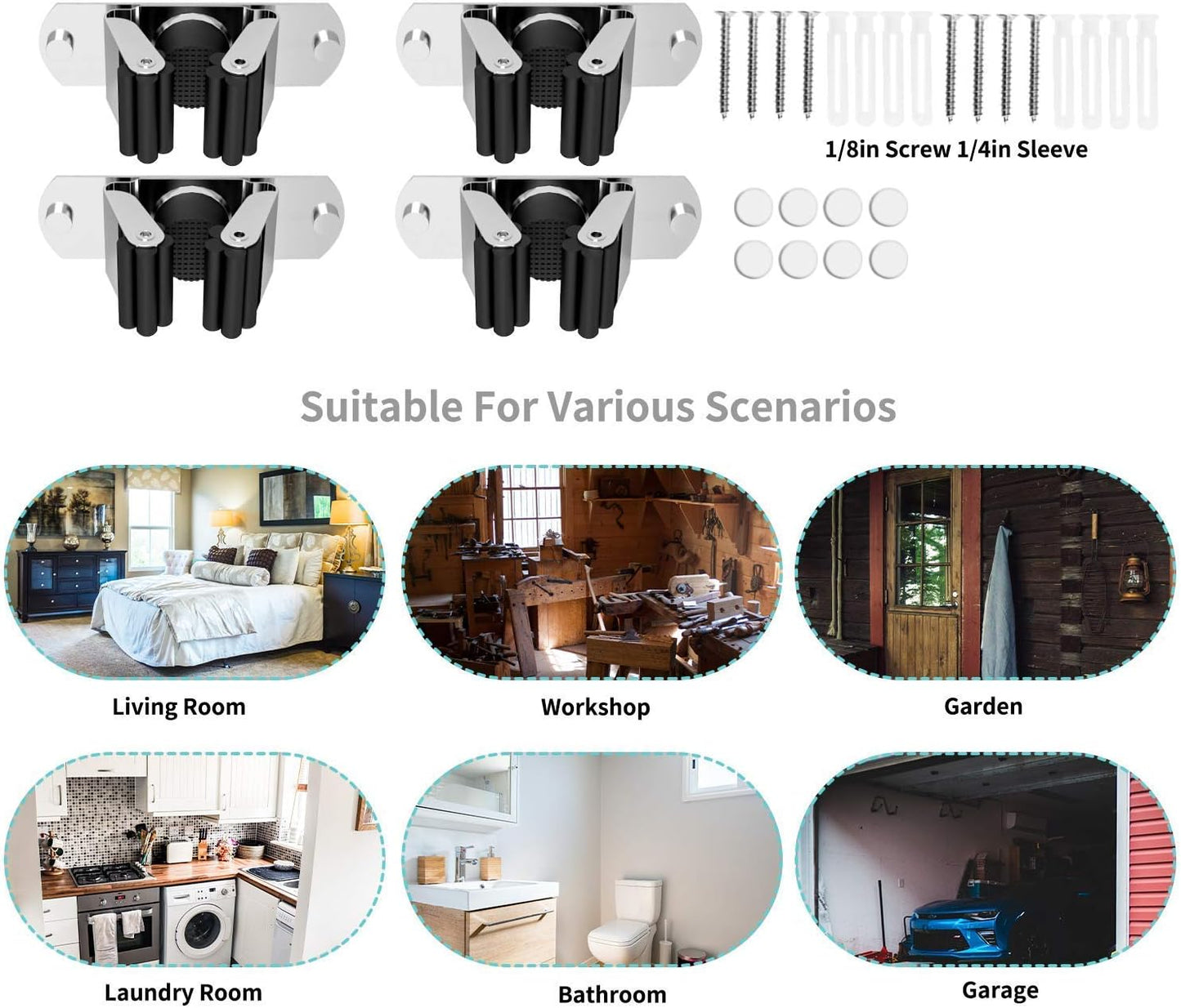 Soporte pared para escoba acero inox 4 pzas