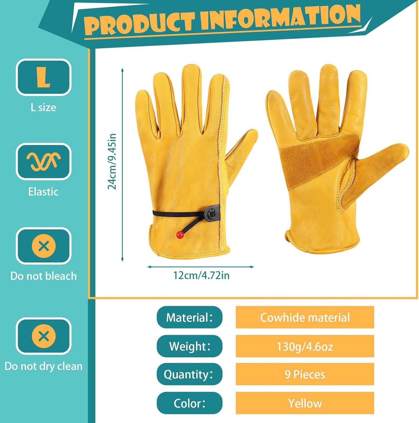 Guantes cuero vaca grandes hombre palma reforzada corte madera