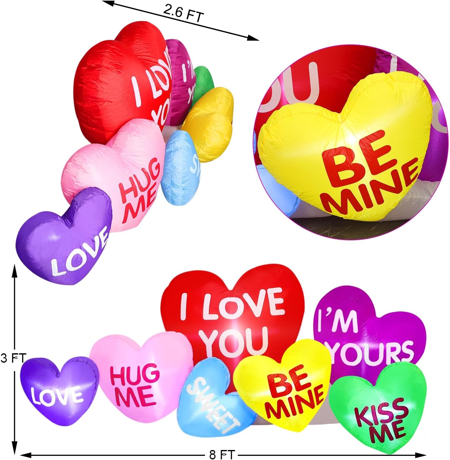 Corazones inflables iluminados para San Valentín 8 pies