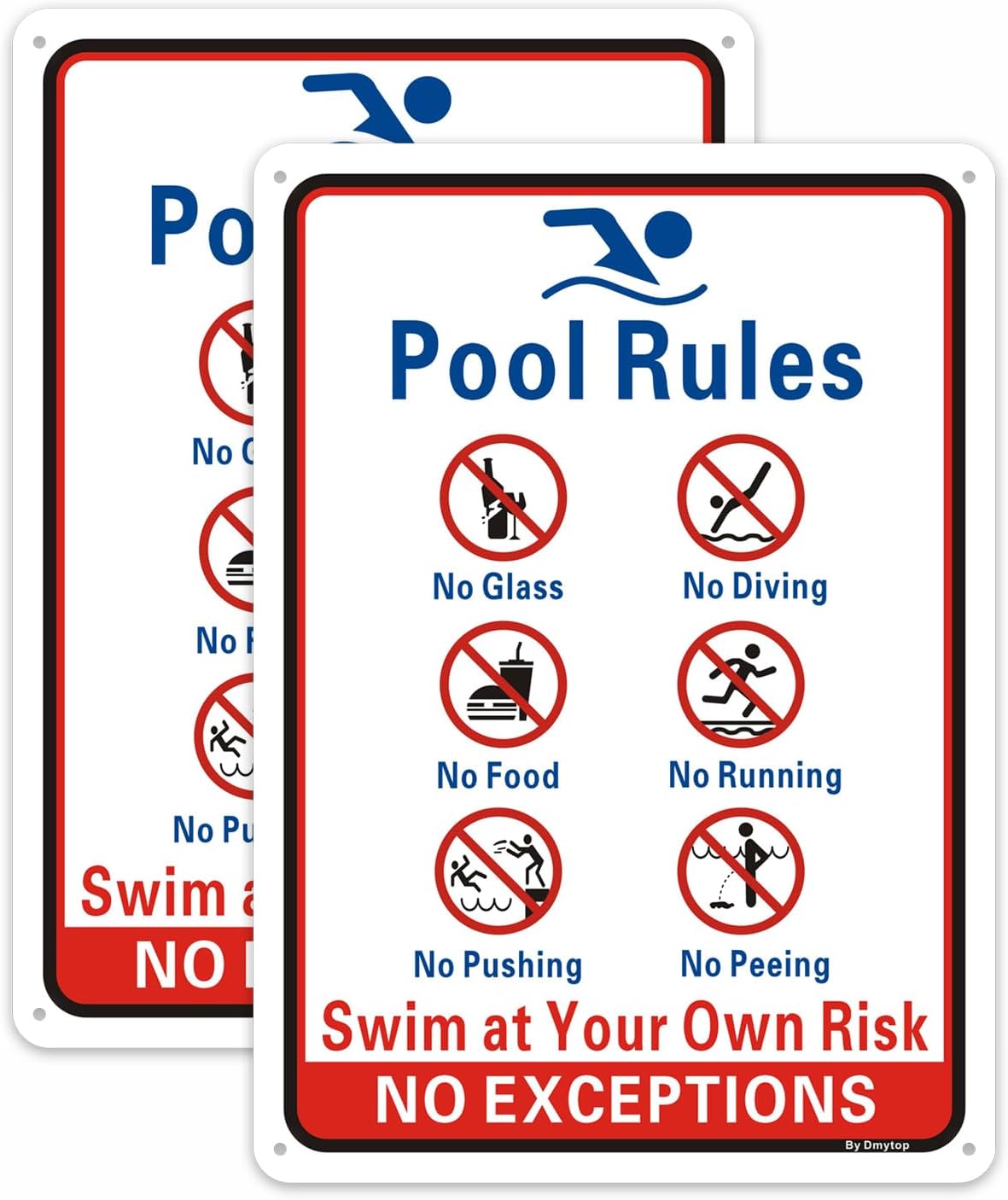 Letrero aluminio Pool Rules No Diving 14x10"