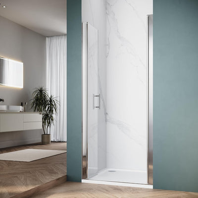 Puerta ducha pivotante 36x75pulg vidrio templado cromado
