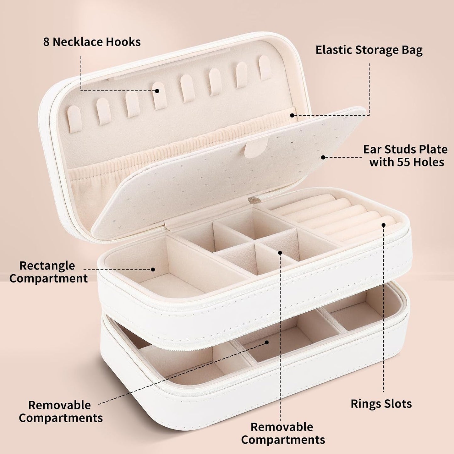 Joyero viaje doble cremallera 2 capas para mujer