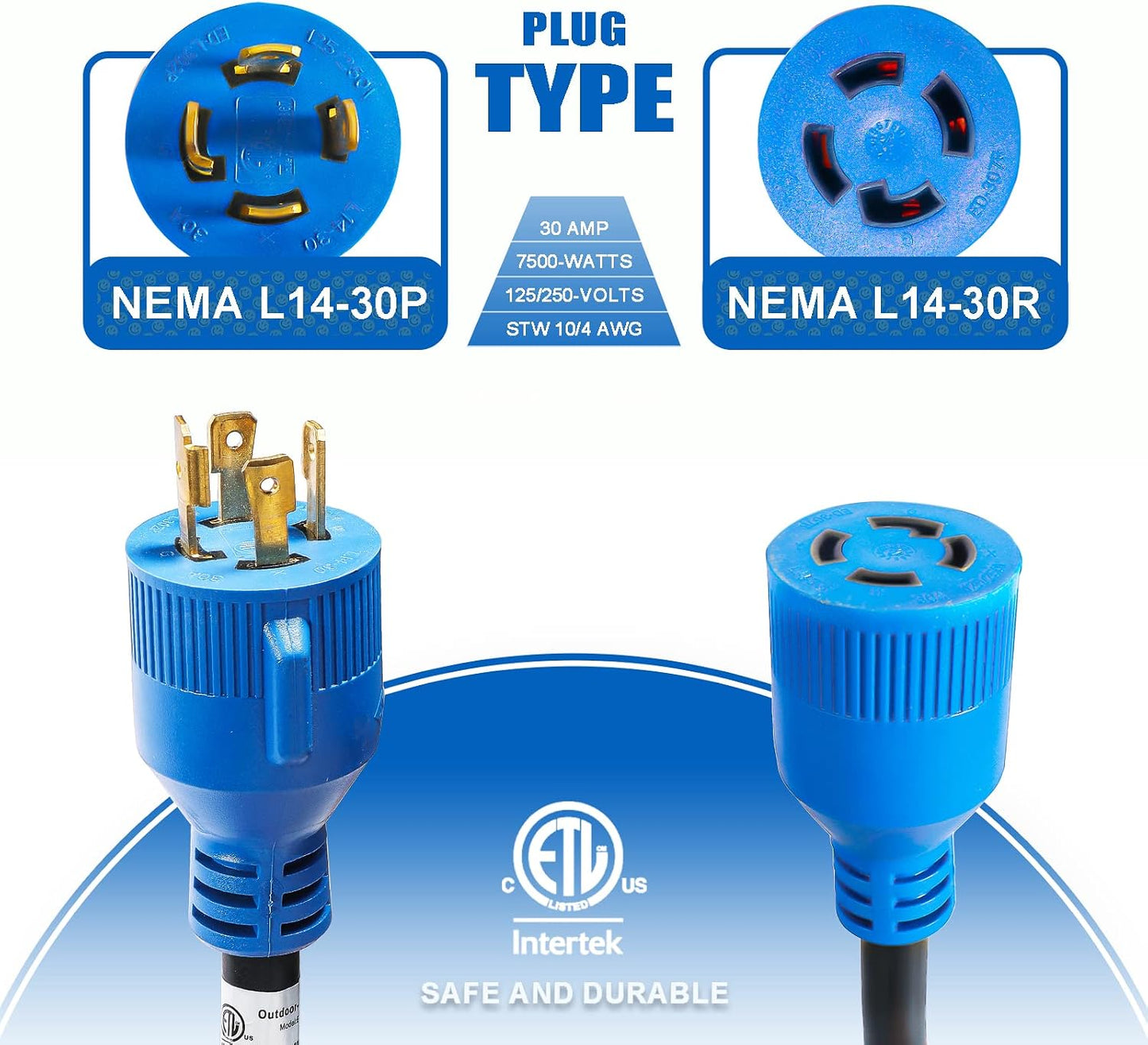Cable generador 30A NEMA L14-30P a L14-30R conector bloqueo