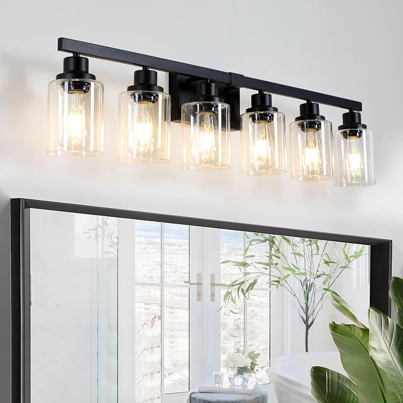 Lámpara tocad. baño 6 luces 38pulg negra industrial