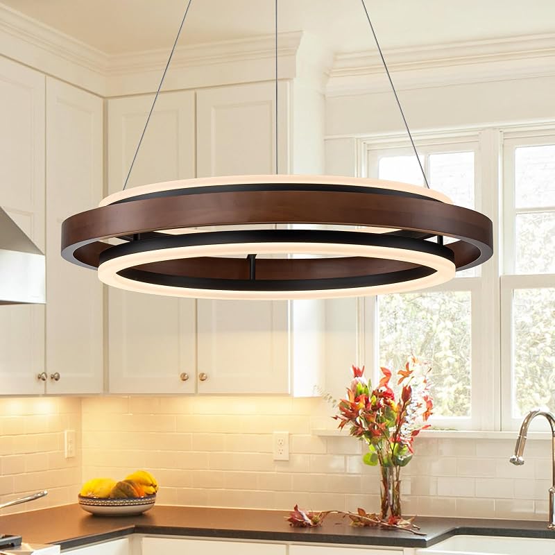 Lámpara LED madera nogal 24pulg comedor isla cocina
