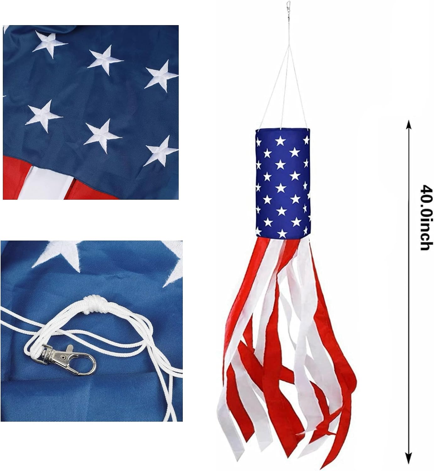 Bandera EE.UU. 40" estrellas bordadas resistente