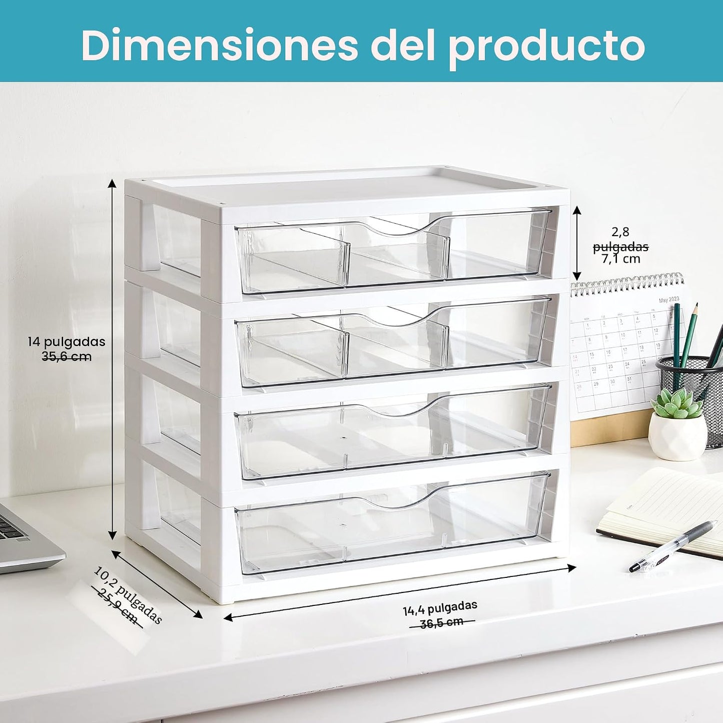Organiz. escritorio plástico 4 niveles con cajones