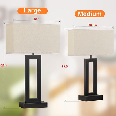 Lámparas mesa noche táctiles 22" USB C A set 2 beige y negro