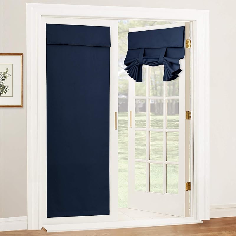 Cortina opaca puerta francesa 26x69pulg azul