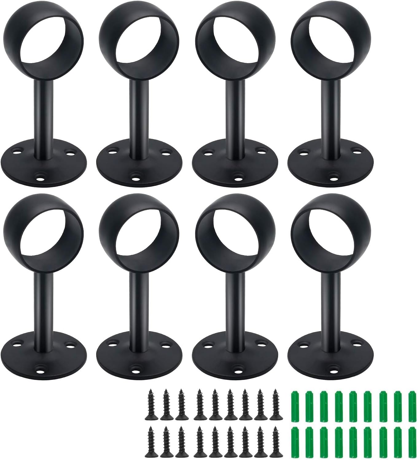 8 Soportes Barra Cortina Acero Inox Negro Mate