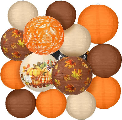 16 Faroles Papel Acción Gracias Calabaza Naranja Decoración