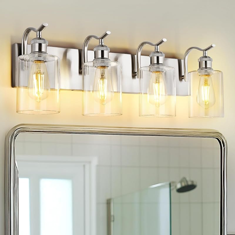 Lámpara tocador baño 4 luces níquel vidrio