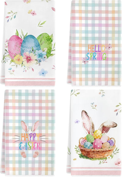 Set 4 toallas cocina coloridas diseño Hello Spring 18x26pulg