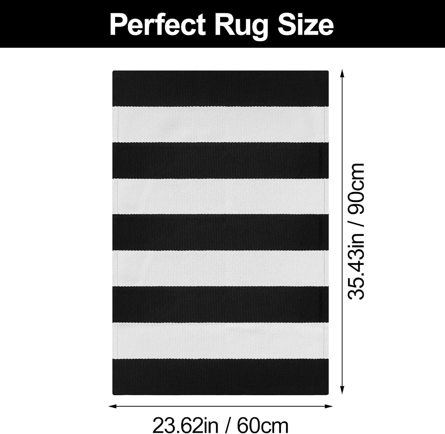 Alfombra rayas blancas y negras para porche 2x3pulg algodón reversible