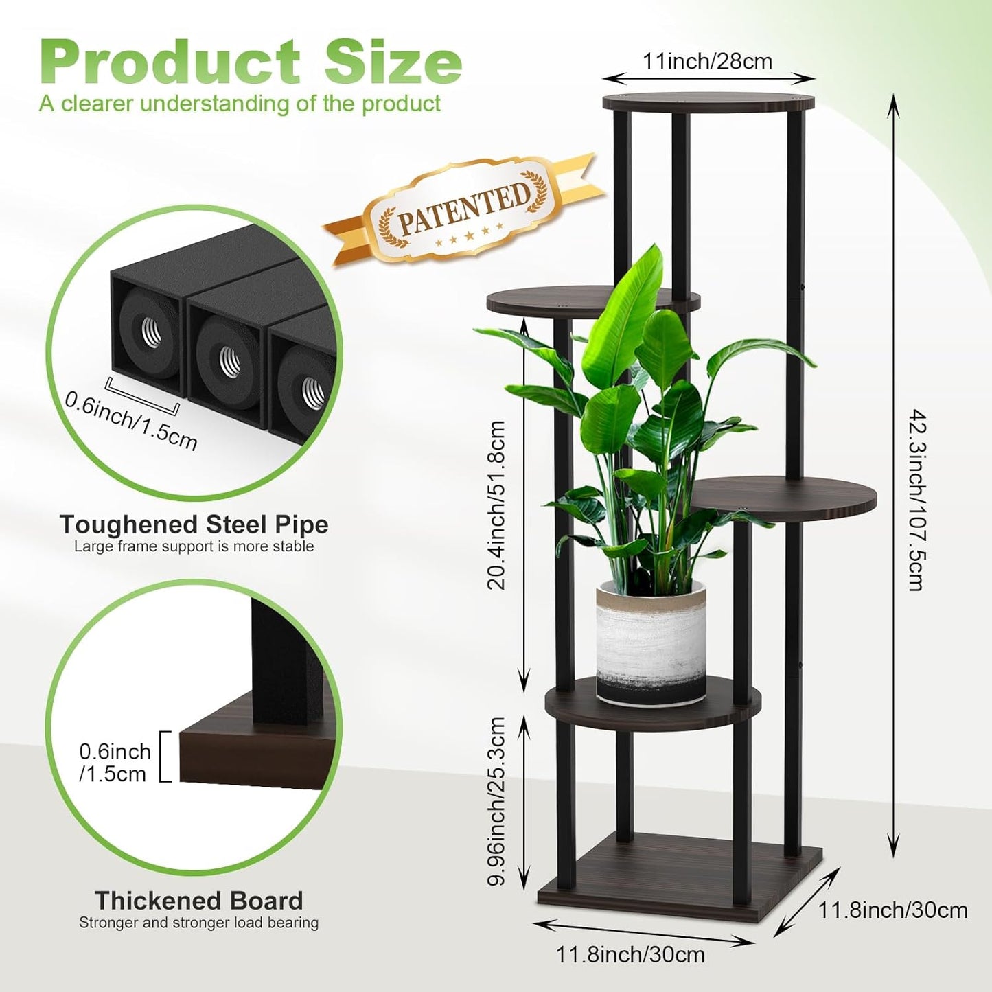 Soporte madera 5 niveles para plantas estante metal negro