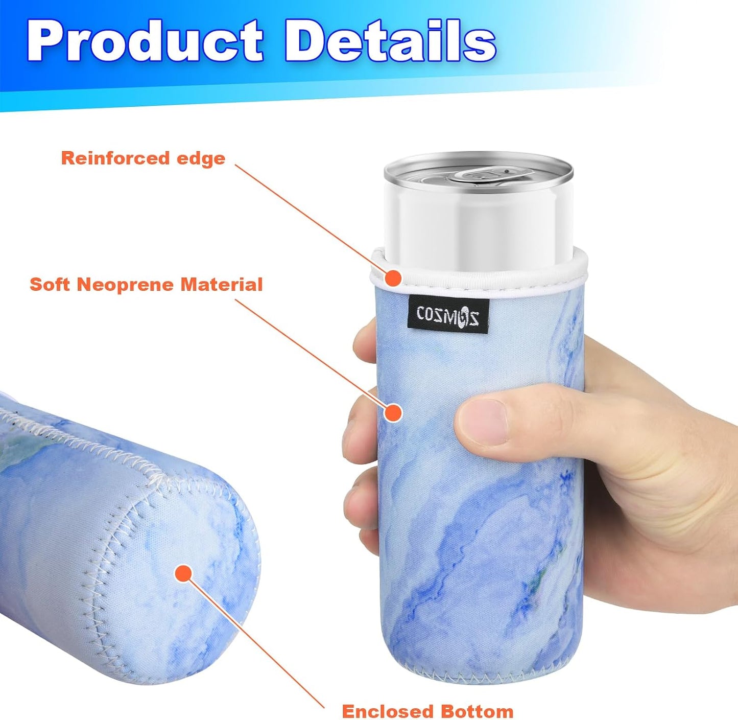 4 Fundas Neopreno Líquidas 12oz Latas Delgadas Patrón Mármol