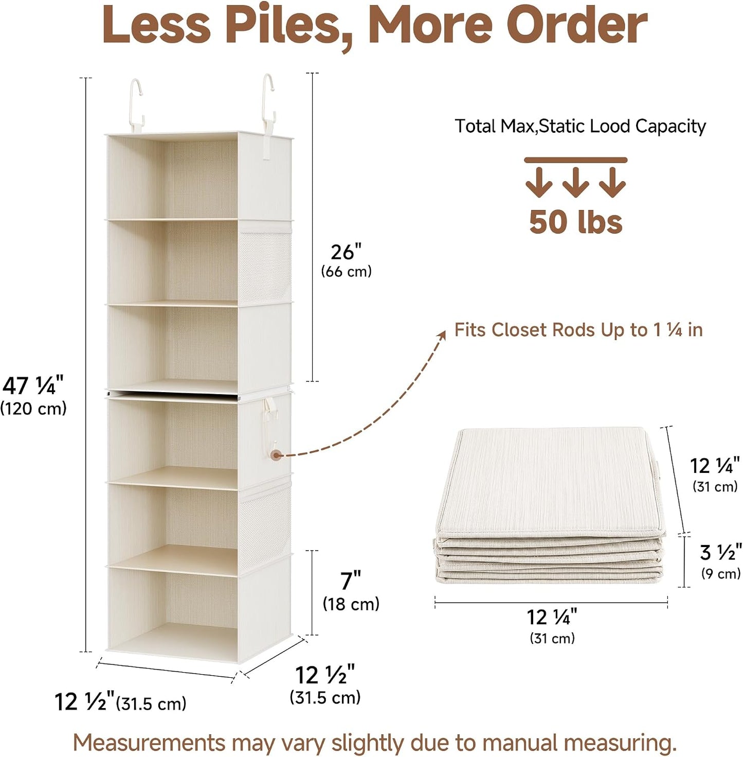 Organiz. armario 6 estantes 12x12x48"