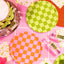 Platos papel cuadros rosa verde 9" 24uds fiesta