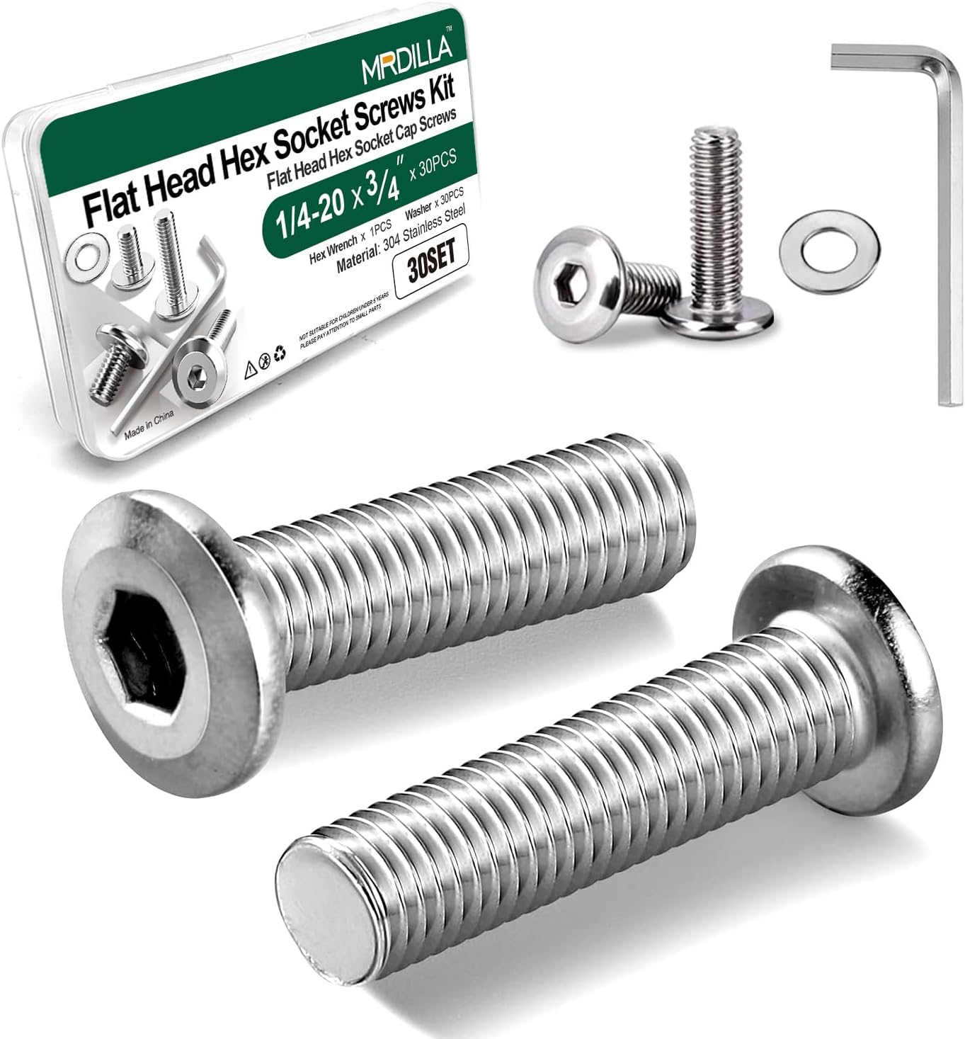 30 Pzas pernos cabeza cilíndrica 1/4-20 x 3/4 acero inox 304