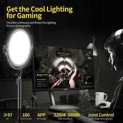 Luz LED escritorio 10pulg bicolor CRI97 para estudio y grabación