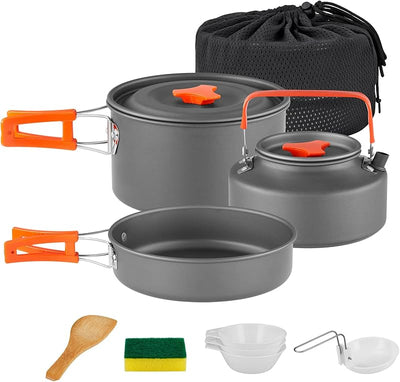 Set utensilios cocina aluminio anodizado plegables 2-3 personas gris